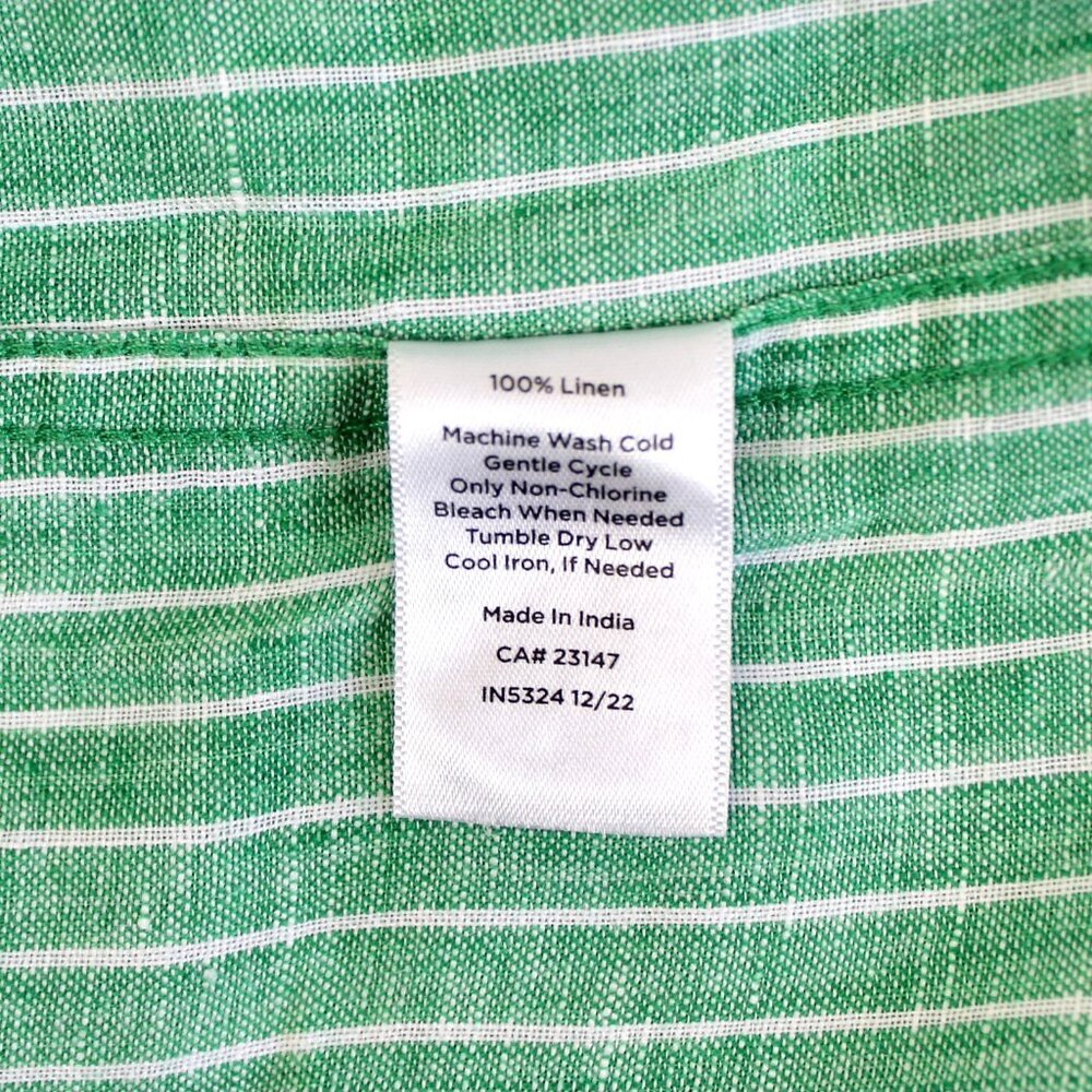 Talbots Linen Shirt Womens Size M Green White Stripe Long Sleeve Button Front - Picture 8 of 8
